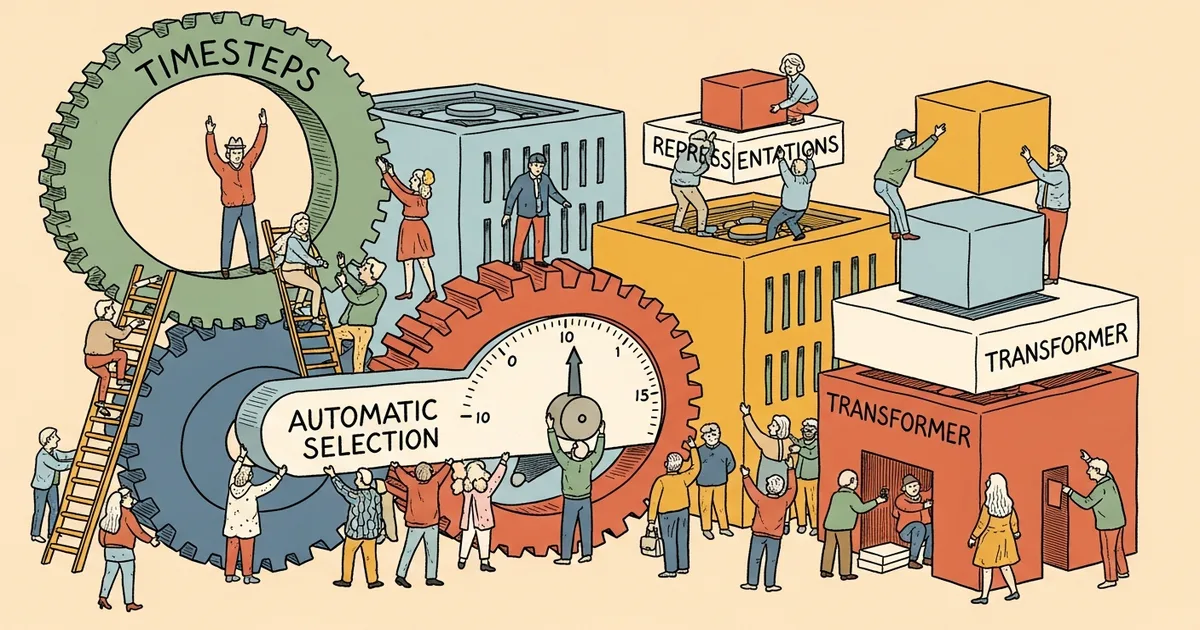 Editorial illustration for: A-SelecT: Automatic Timestep Selection for Diffusion Transformer Representation Learning