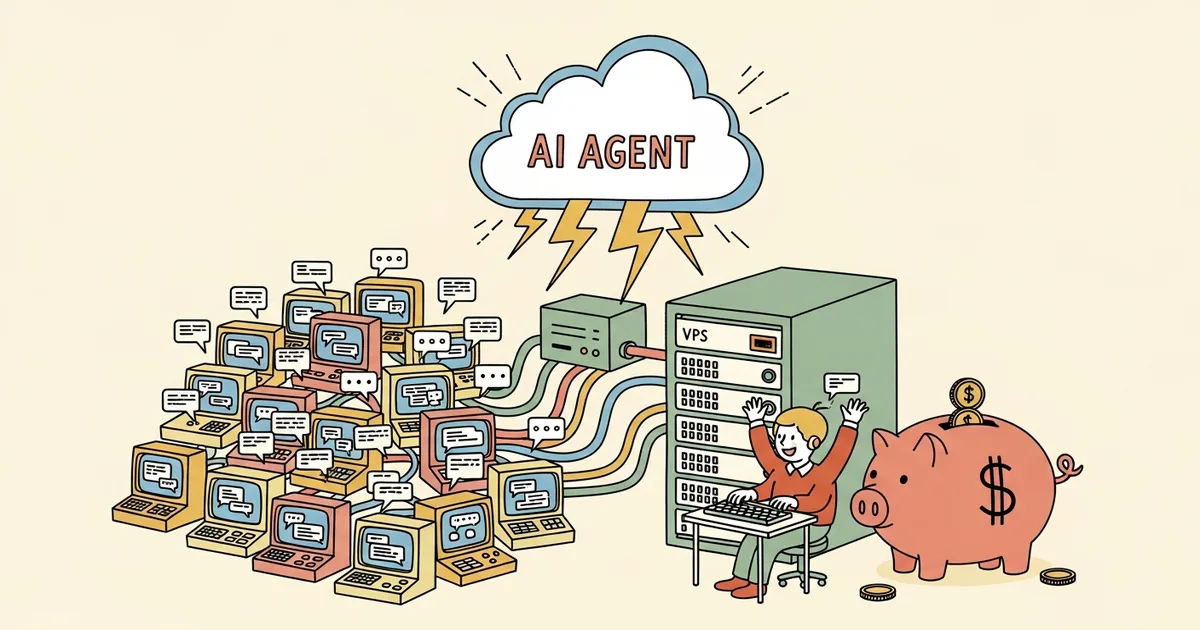 Editorial illustration for: Developer Runs AI Agent on a $7 VPS With IRC as Transport, Capped at $2 Per Day