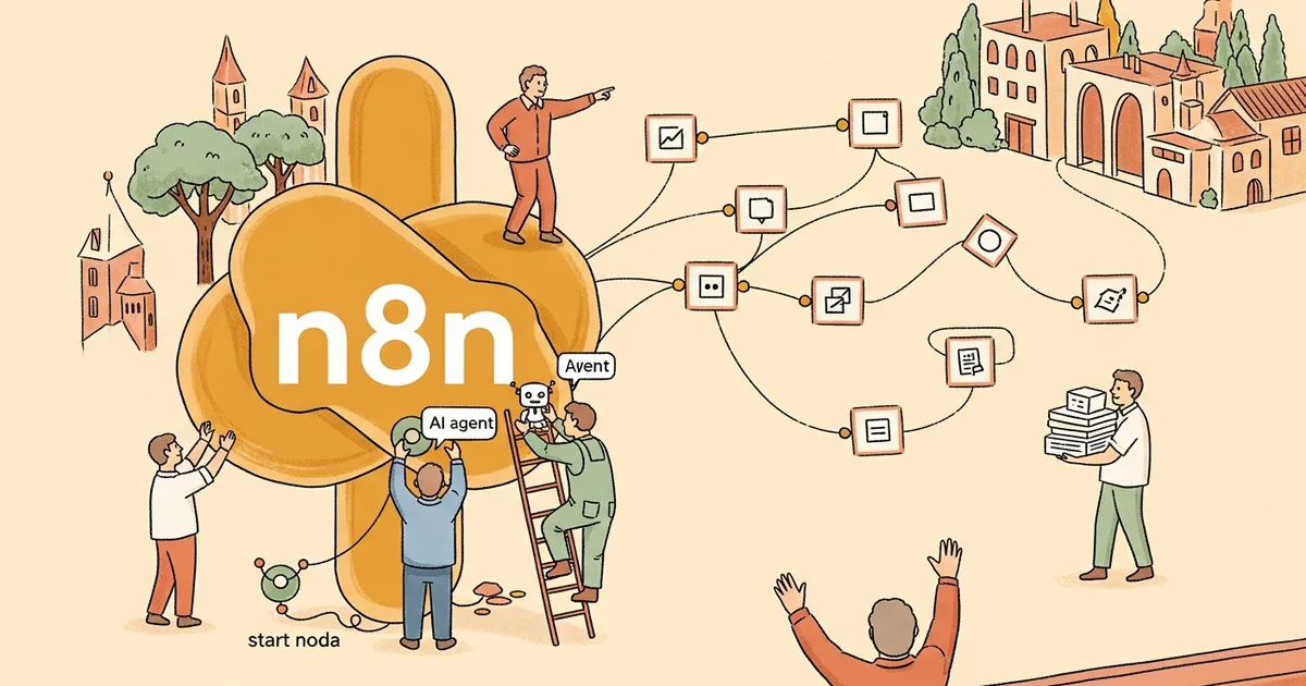 Editorial illustration for: How to Build an AI Agent Workflow With n8n (Step-by-Step)