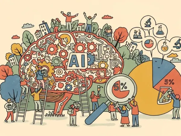 Editorial illustration for: Study Finds AI Boosts Scientific Output but Narrows Research Scope by Five Percent