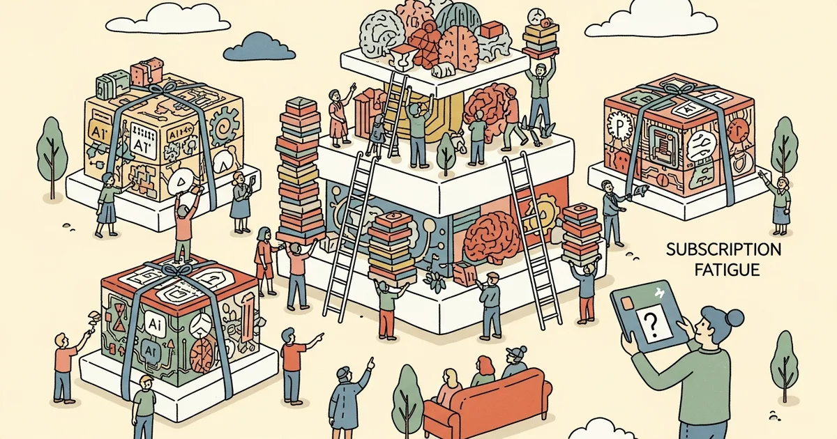 Editorial illustration for: AI Model Releases Hit Record Pace as Platforms Bundle Multiple Models to Fight Subscription Fatig