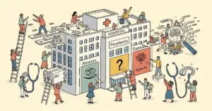 Editorial illustration for: Amazon, Perplexity and OpenAI Race to Become Healthcare's AI Front Door