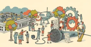 Editorial illustration for: Bloomberg Podcast Examines Anthropic-Pentagon Split Over Autonomous Weapons