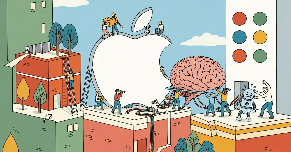 Editorial illustration for: Apple Killed Siri and Rebuilt It With Google's Brain