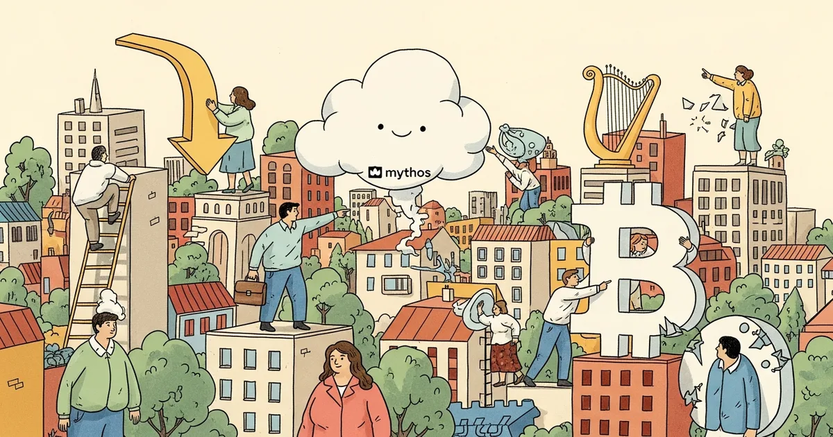 Editorial illustration for: Bitcoin Drops to $66K as Anthropic Claude Mythos Leak Triggers Tech and Crypto Selloff