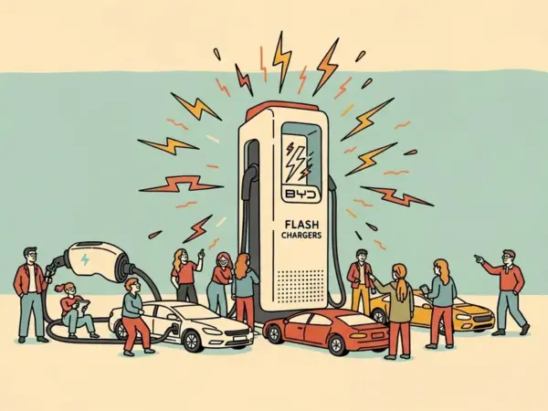 Editorial illustration for: BYD Flash Chargers Now Deliver 10-70% EV Battery Charge in 5 Minutes