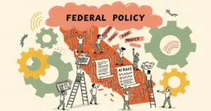 Editorial illustration for: California sets its own AI rules for state contractors, pushing back against federal policy