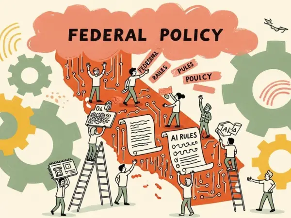 Editorial illustration for: California sets its own AI rules for state contractors, pushing back against federal policy