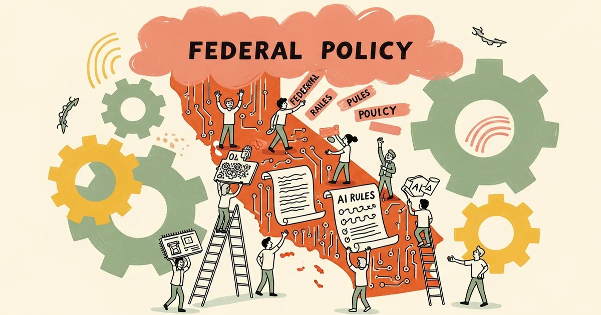 Editorial illustration for: California sets its own AI rules for state contractors, pushing back against federal policy