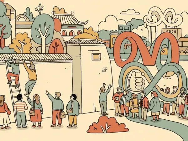 Editorial illustration for: China Bars Founders of AI Startup Manus from Leaving Country Amid Meta Acquisition Probe