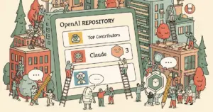 Editorial illustration for: Claude Appears as Third Top Contributor on OpenAI Repository, Sparking Viral Debate