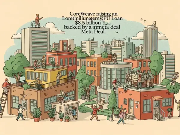 Editorial illustration for: CoreWeave Raises $8.5 Billion GPU Loan Backed by Meta Deal