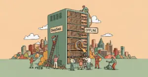 Editorial illustration for: DeepSeek Goes Down for Seven Hours in Biggest Outage Since Debut