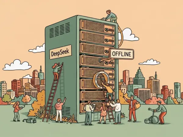 Editorial illustration for: DeepSeek Goes Down for Seven Hours in Biggest Outage Since Debut