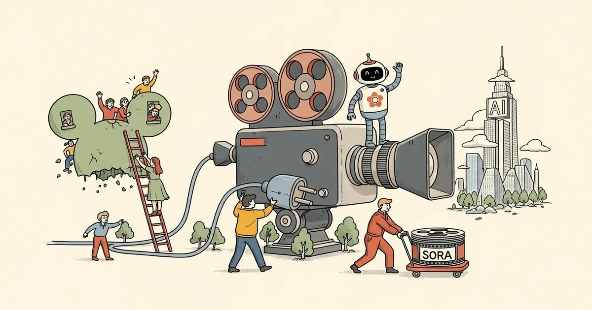 Editorial illustration for: Disney Exits $1B OpenAI Deal as Sora Video App Shuts Down