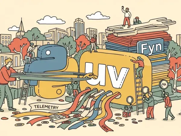Editorial illustration for: Fyn Fork Strips Telemetry from uv Python Package Manager
