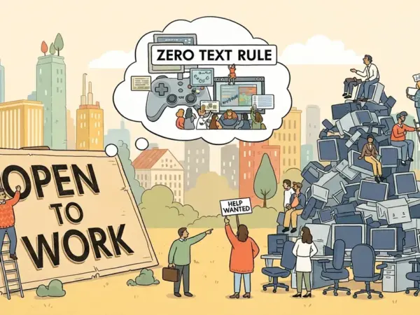 Editorial illustration for: Game Development's 'Open to Work' Crisis Traces Back to Overhiring, Not Just AI