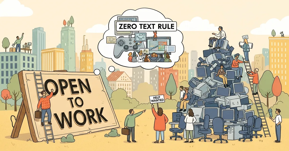 Editorial illustration for: Game Development's 'Open to Work' Crisis Traces Back to Overhiring, Not Just AI