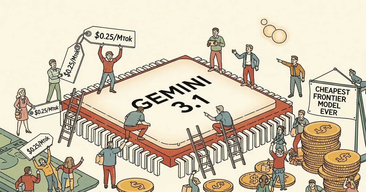 Editorial illustration for: Gemini 3.1 Flash-Lite at $0.25/MTok Is the Cheapest Frontier Model Ever