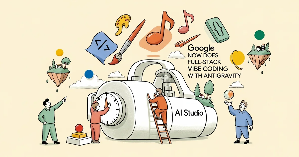 Editorial illustration for: Google AI Studio Now Does Full-Stack Vibe Coding With Antigravity