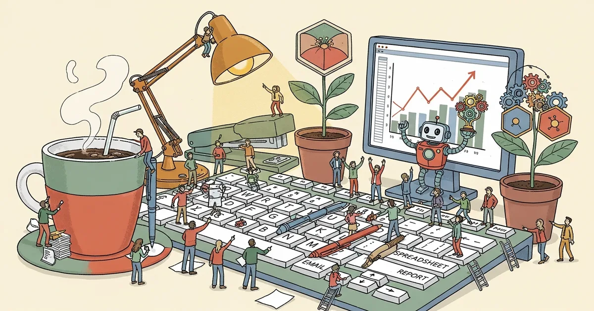 Editorial illustration for: GPT-5.4 Beat Humans at Real Desktop Work. Here's What That Means.