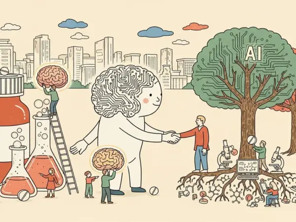 Editorial illustration for: Hippocratic AI Acquires Grove AI to Expand Into Pharmaceutical Research