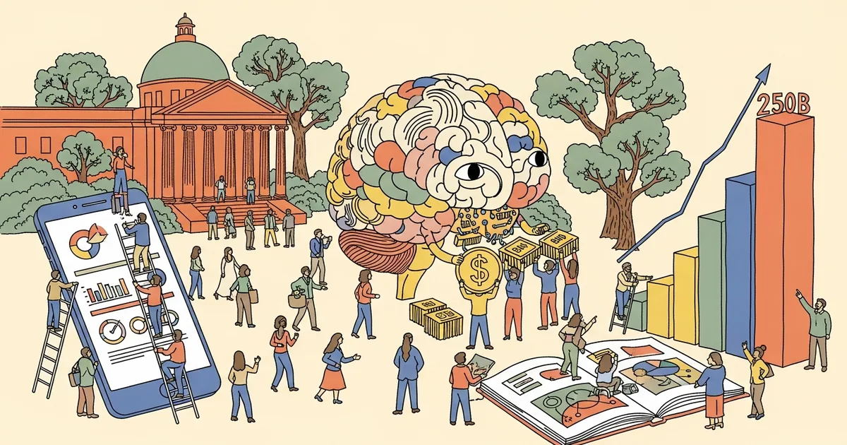 Editorial illustration for: India AI Summit Draws 300,000 Attendees, Yields $250 Billion in Investment Pledges