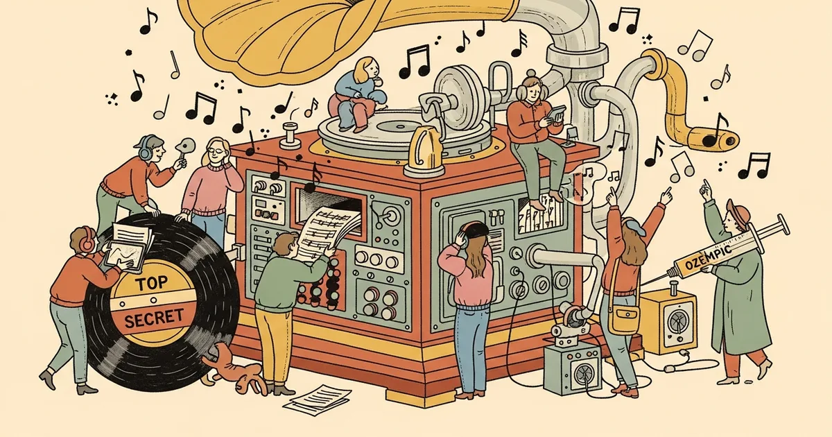 Editorial illustration for: Insiders liken AI to "the Ozempic of the music industry" as hitmakers reportedly hide their gener