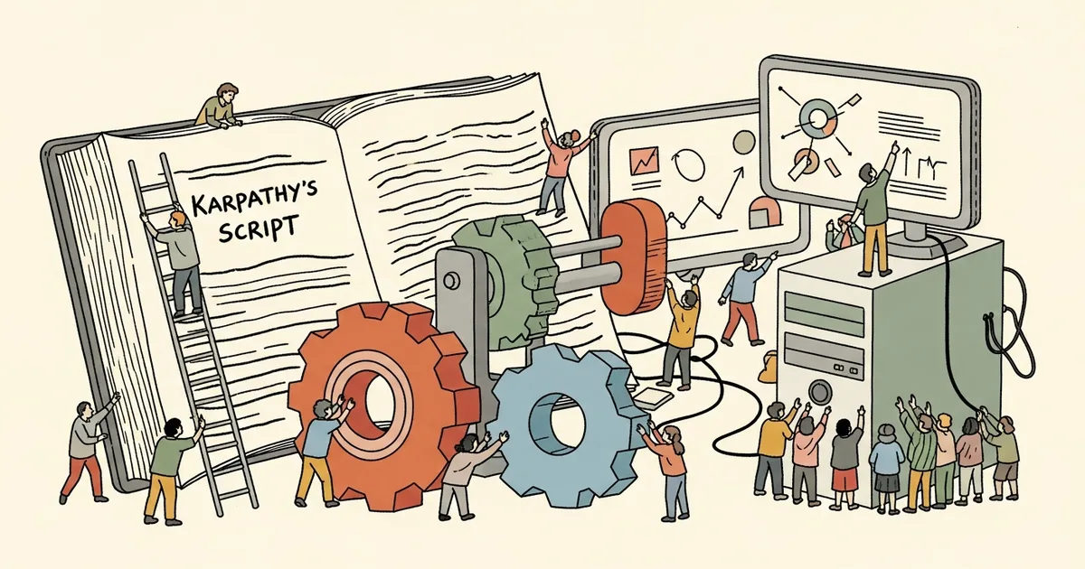 Editorial illustration for: Karpathy's 630-Line Script Ran 50 Experiments Overnight Without a Human