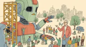 Editorial illustration for: BlackRock CEO Larry Fink AI Wealth Inequality