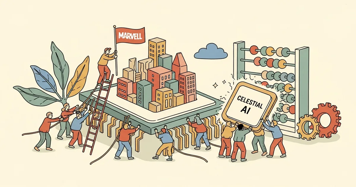 Editorial illustration for: Marvell Technology Completes $3.25 Billion Acquisition of Optical AI Chip Maker Celestial AI