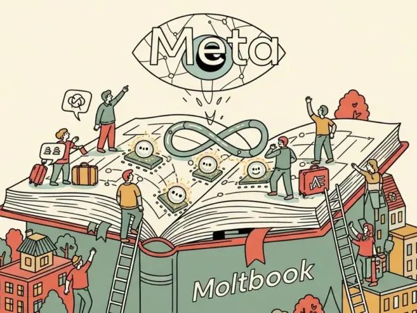 Editorial illustration for: Meta Acquires Moltbook, a Social Network Built Exclusively for AI Agents