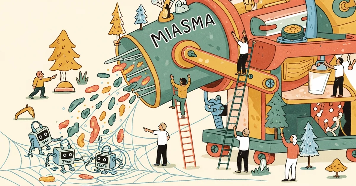 Editorial illustration for: Developer Releases Miasma Tool to Trap AI Web Scrapers with Poisoned Data