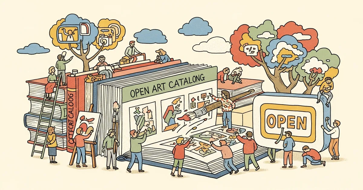 Editorial illustration for: Artist Michael Hafftka Releases 50-Year Catalog as Open AI Dataset