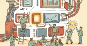 Editorial illustration for: MiniMax Releases M2.7 with Self-Evolving Training, Scores 56% on SWE-Pro Benchmark