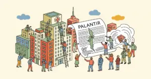 Editorial illustration for: New York City Public Hospitals Drop Palantir Contract Amid Growing Data Privacy Concerns