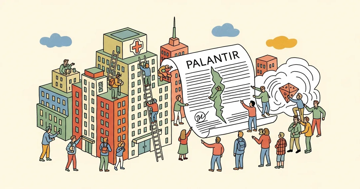 Editorial illustration for: New York City Public Hospitals Drop Palantir Contract Amid Growing Data Privacy Concerns