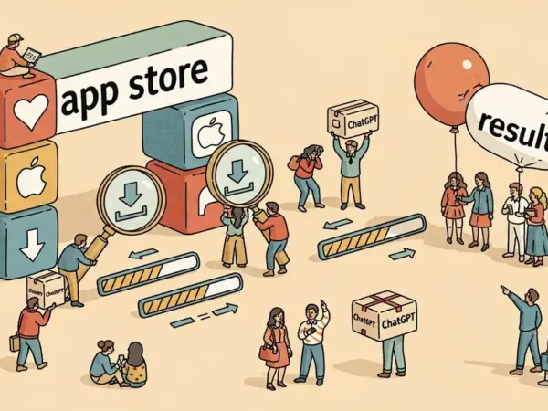 Editorial illustration for: OpenAI’s ChatGPT App Store Took Aim at Apple, But Results Lag So Far