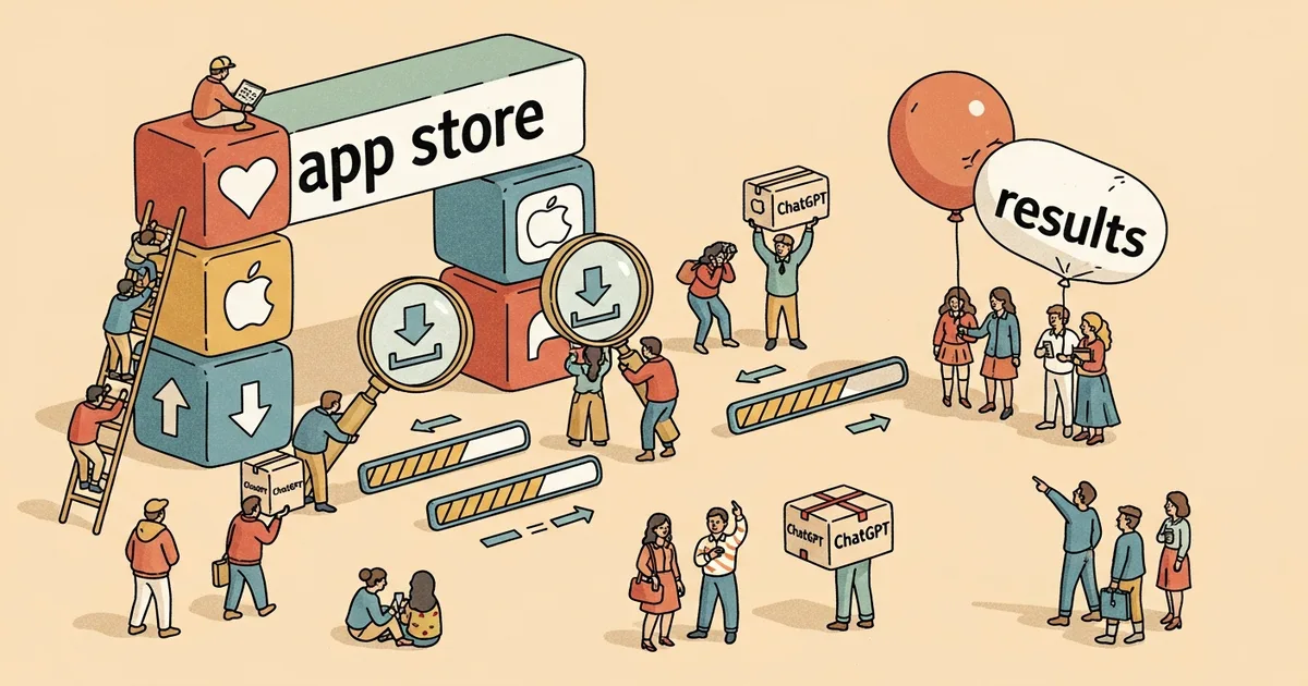 Editorial illustration for: OpenAI’s ChatGPT App Store Took Aim at Apple, But Results Lag So Far