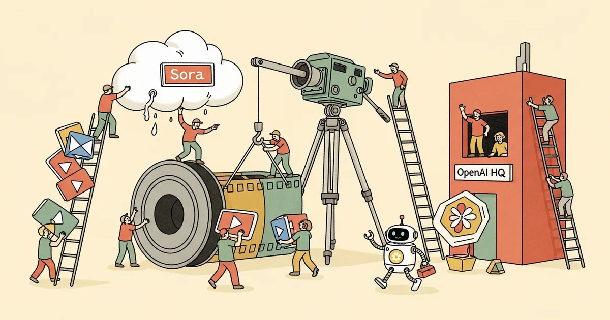 Editorial illustration for: OpenAI Shuts Down Sora Video Generation App Ahead of IPO