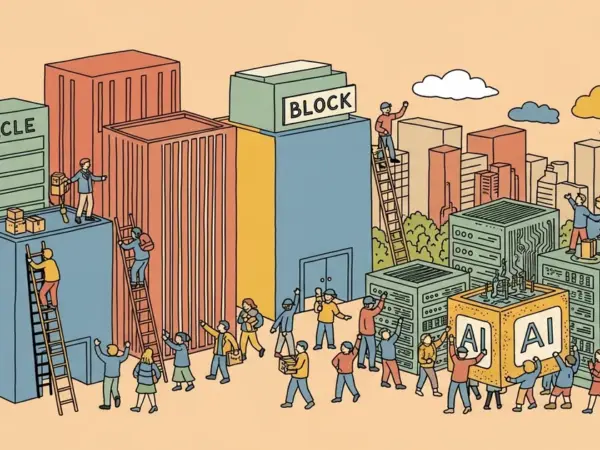 Editorial illustration for: Oracle Is Cutting 30,000 Jobs to Buy AI Servers. Block Cut 4,000 More.