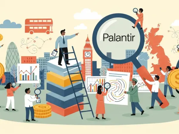 Editorial illustration for: Palantir Wins FCA Contract to Analyze UK Financial Crime Data