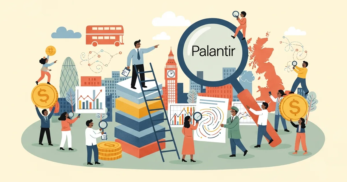 Editorial illustration for: Palantir Wins FCA Contract to Analyze UK Financial Crime Data