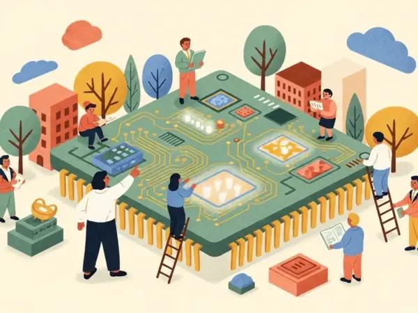 Editorial illustration for: PhD Student Designs Photonic Chip That Performs KV Cache Selection 944x Faster Than GPUs