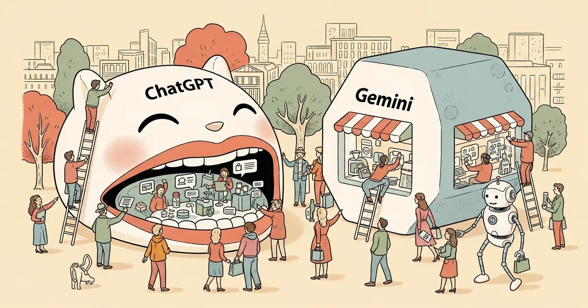 Editorial illustration for: Shopify Agentic Storefronts: How to Sell Inside ChatGPT and Gemini