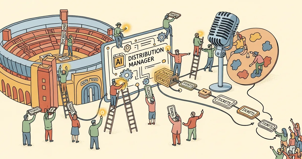 Editorial illustration for: StubHub Launches AI Distribution Manager for Artists and Venues to Sell Tickets Directly