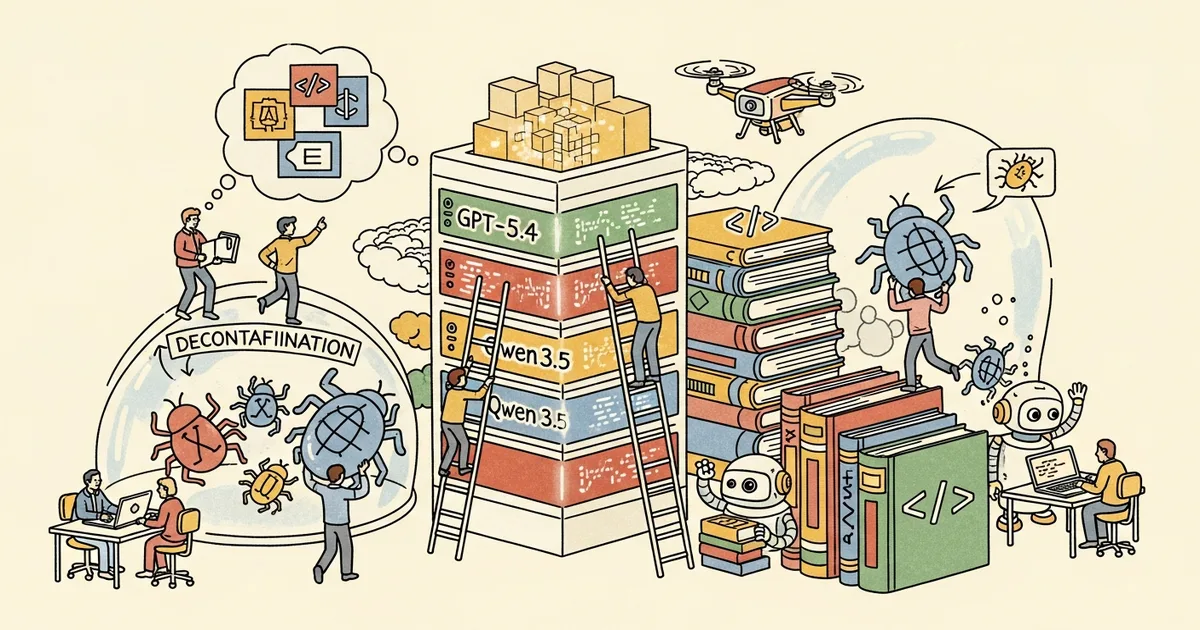 Editorial illustration for: SWE-Rebench February Update: GPT-5.4 and Qwen3.5 Lead on Decontaminated Coding Tasks
