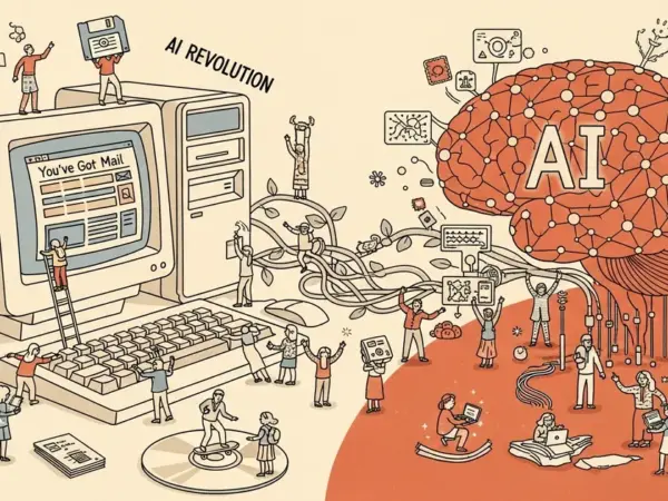 Editorial illustration for: The AI Revolution and The 90s Internet Boom