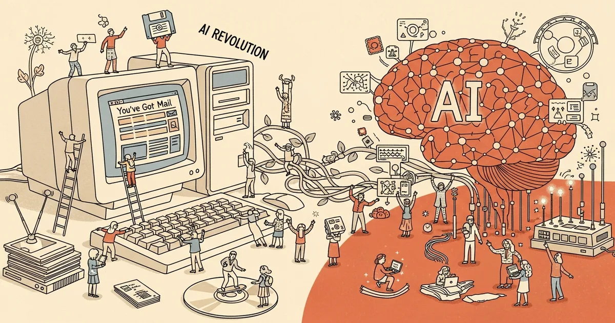 Editorial illustration for: The AI Revolution and The 90s Internet Boom