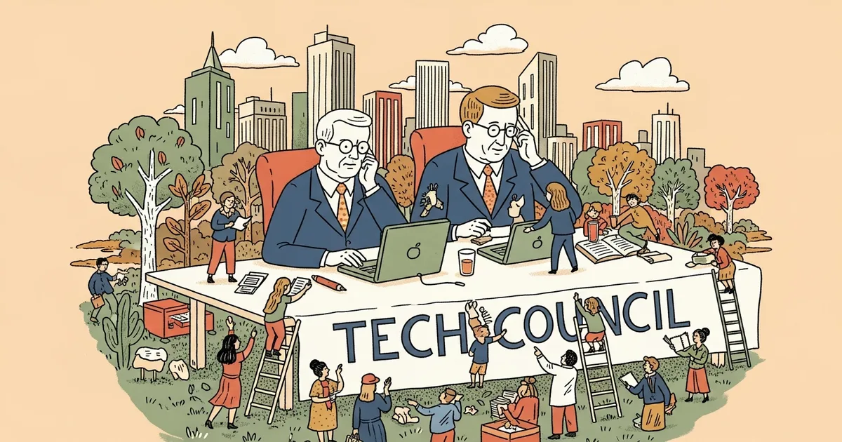 Editorial illustration for: Trump’s Technology Council Ignores Top AI Company Chiefs